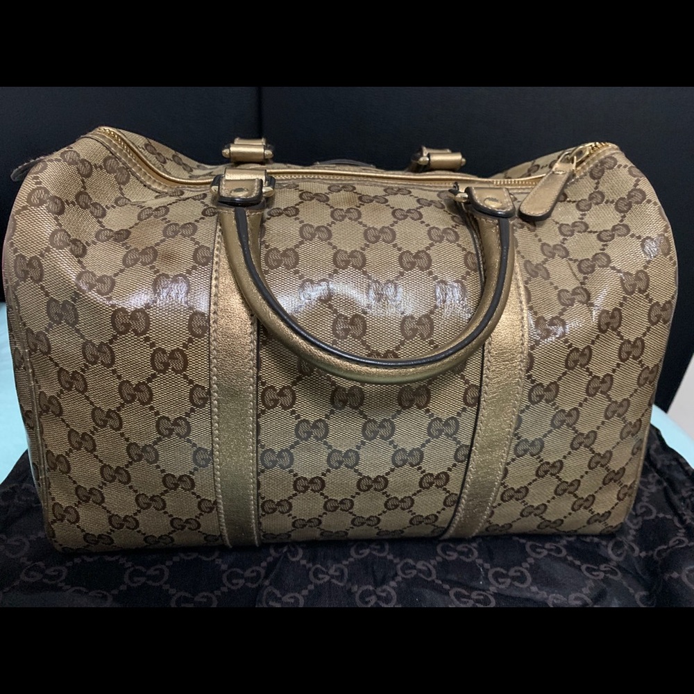 Authentic Gucci Gold Metallic Boston Bag